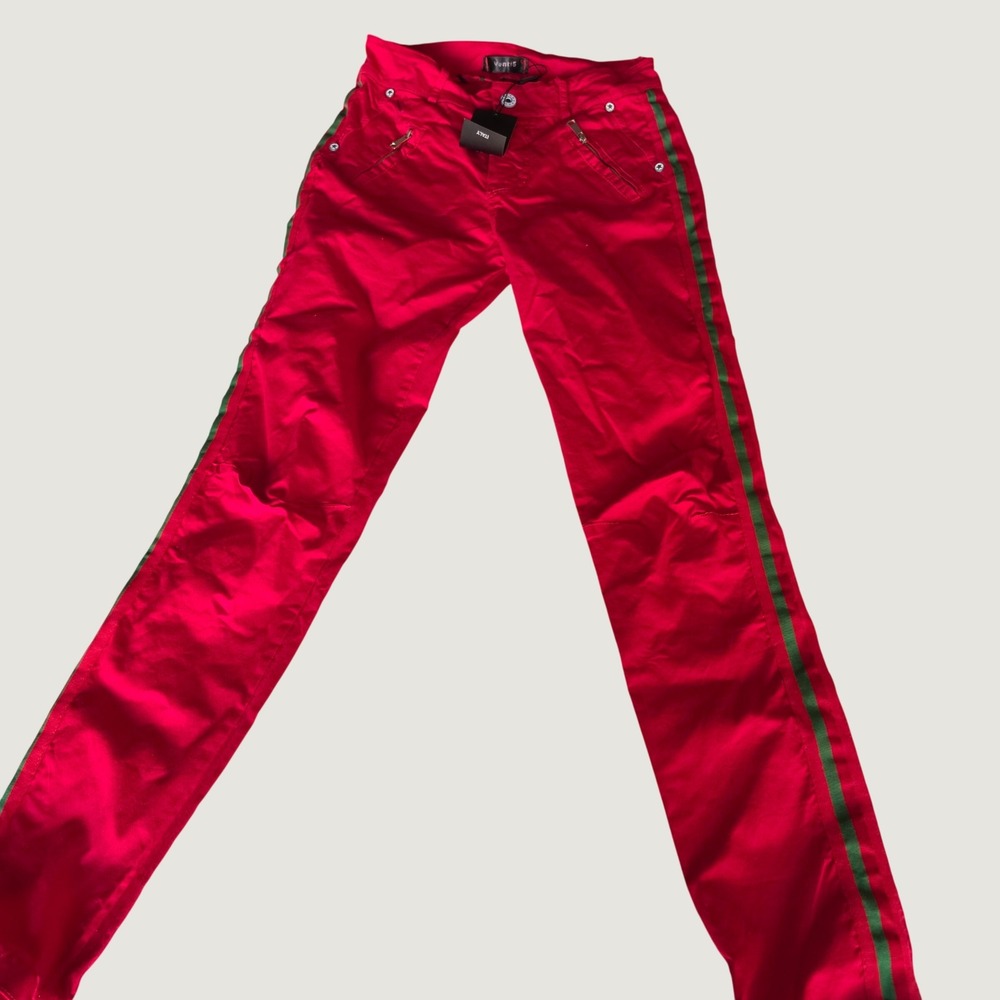 Venti6 Womens Red Slim Fit Pants Green Side Stripe Made in Italy Art 12094 S/8